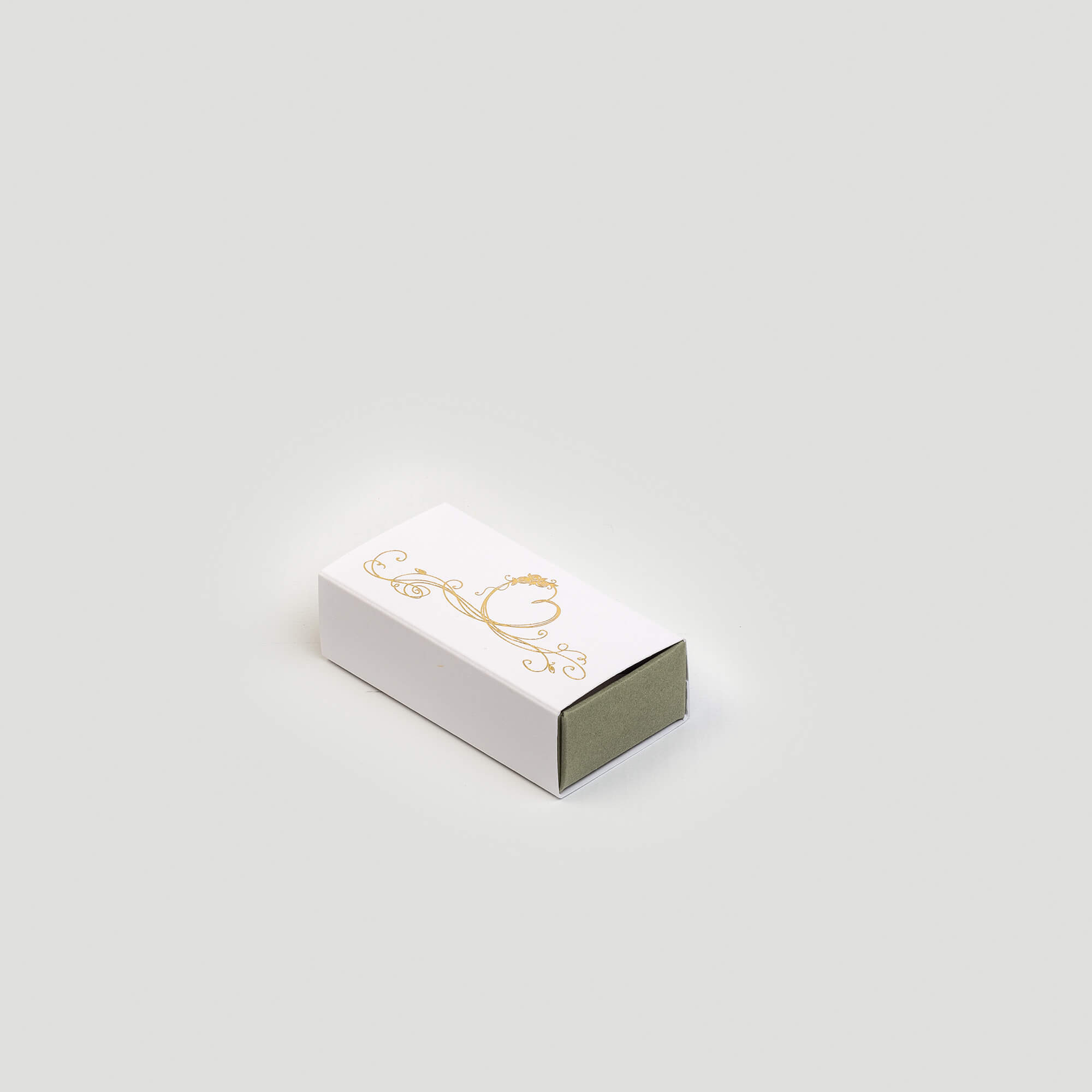 Boîte tiroir pour dragées, 40x75x23, intérieur couleur vert, extérieur couleur blanc, impression dorée